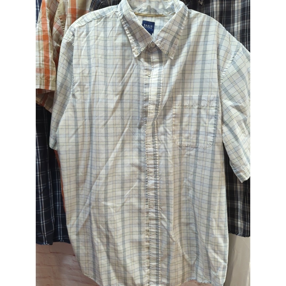 Basic Editions XL men button front plaid 4 shirts black blue orange short sleeve - Picture 3 of 15